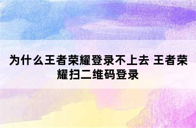 为什么王者荣耀登录不上去 王者荣耀扫二维码登录